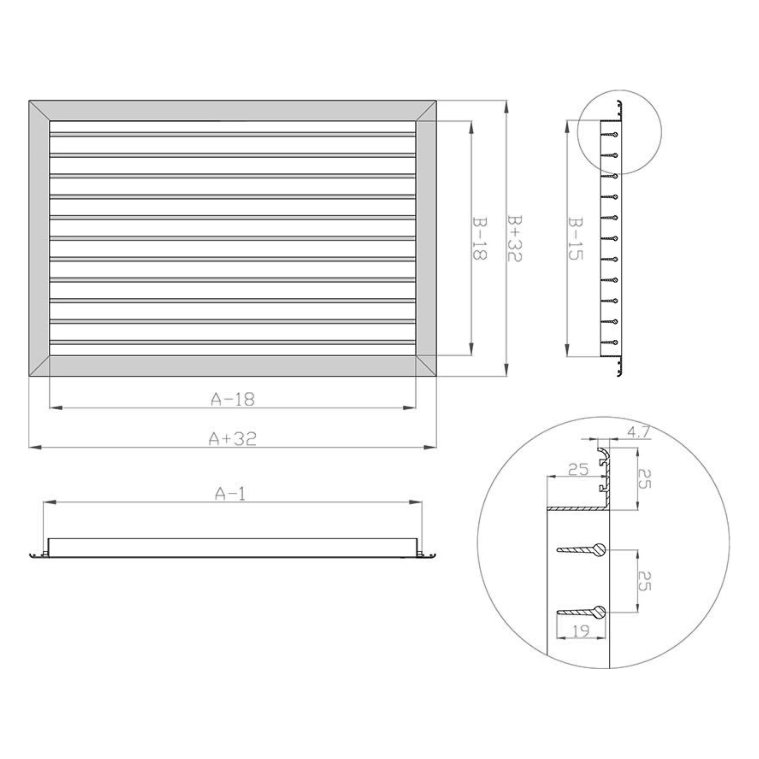 1VA-400х500 решетка однорядная алюминиевая