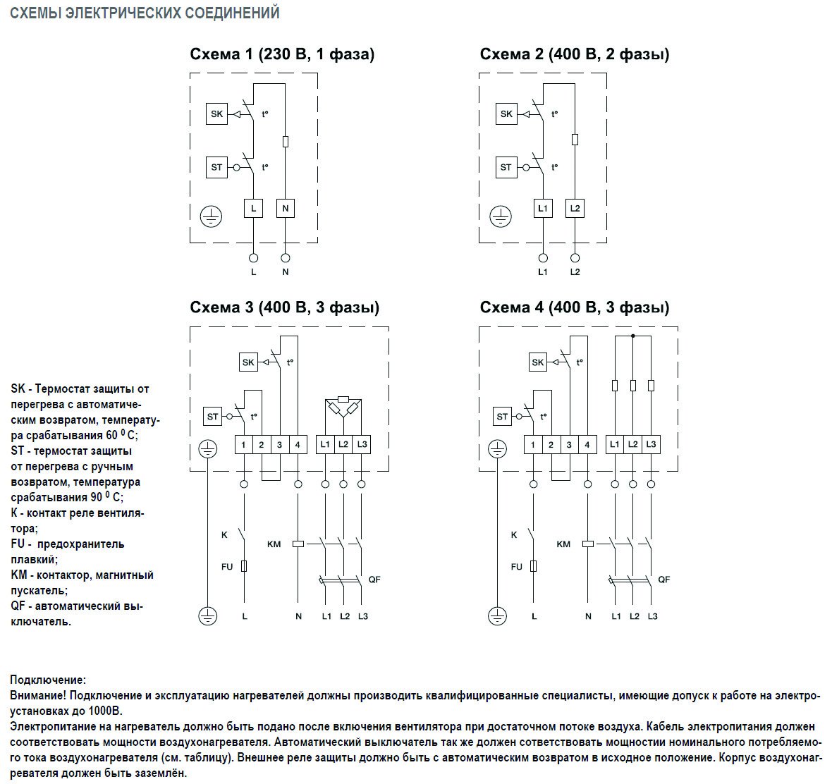EOK-200-2.4-1ф электронагреватель — Схемы монтажа