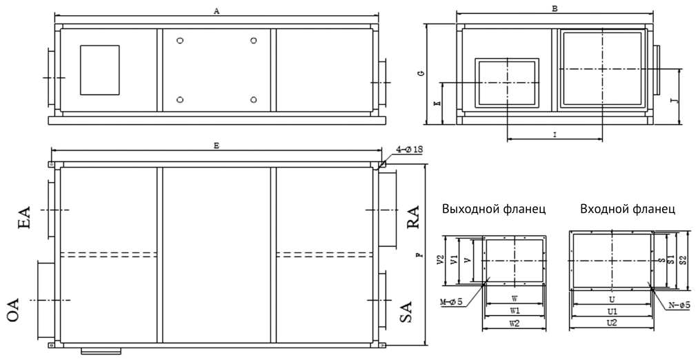 Габаритные размеры серии SR-H 4000-6000, мм — Приточно-вытяжная установка Supervent SR-H-6000